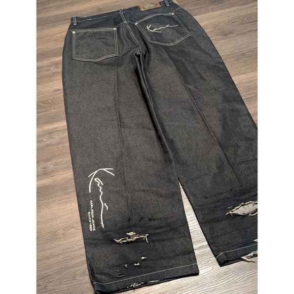 Karl Kani Other - Karl Kani Baggy Barrel Jeans Dark Wash Black Distressed 38x32 Y2K Streetwear